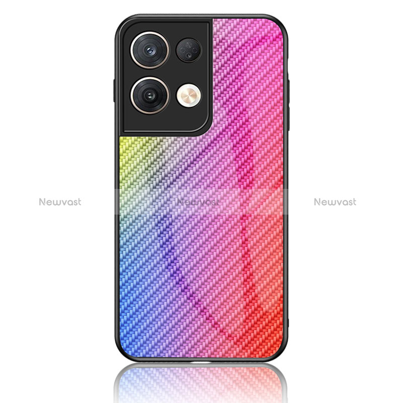 Silicone Frame Mirror Rainbow Gradient Case Cover LS2 for Oppo Reno8 Pro+ Plus 5G Pink