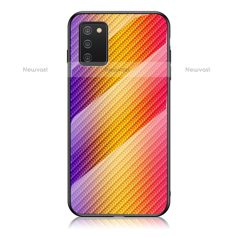 Silicone Frame Mirror Rainbow Gradient Case Cover LS2 for Samsung Galaxy A02s Orange