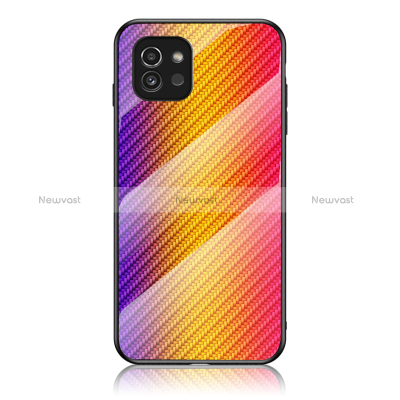 Silicone Frame Mirror Rainbow Gradient Case Cover LS2 for Samsung Galaxy A03 Orange