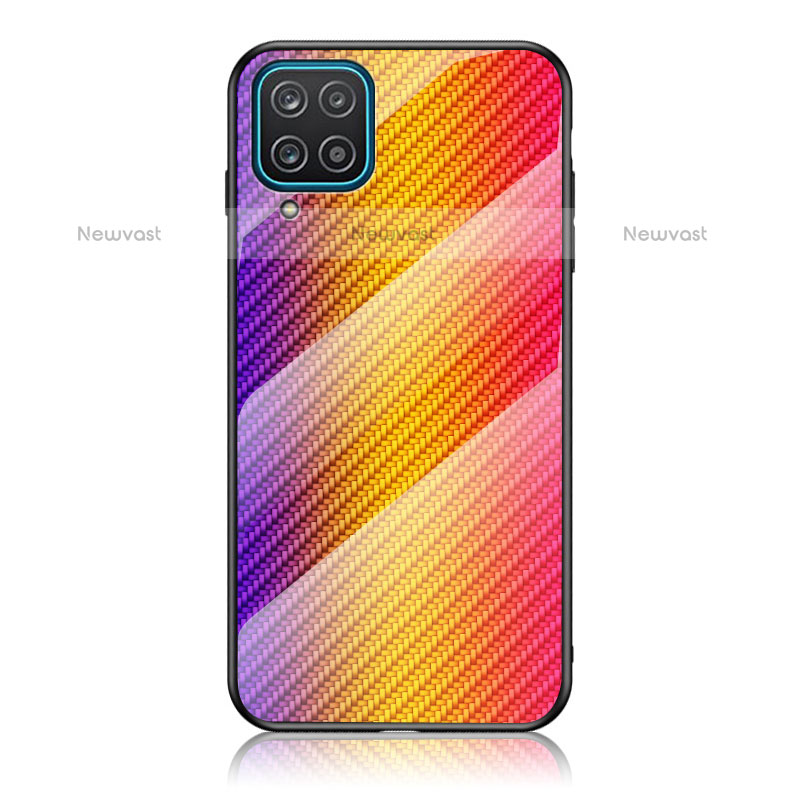 Silicone Frame Mirror Rainbow Gradient Case Cover LS2 for Samsung Galaxy A12 Orange