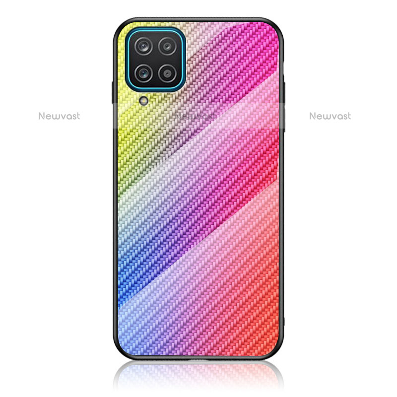 Silicone Frame Mirror Rainbow Gradient Case Cover LS2 for Samsung Galaxy A12 Pink