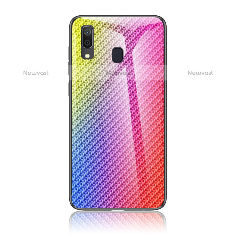 Silicone Frame Mirror Rainbow Gradient Case Cover LS2 for Samsung Galaxy A20 Pink