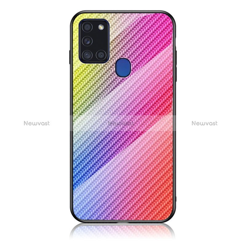 Silicone Frame Mirror Rainbow Gradient Case Cover LS2 for Samsung Galaxy A21s