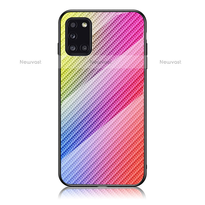 Silicone Frame Mirror Rainbow Gradient Case Cover LS2 for Samsung Galaxy A31