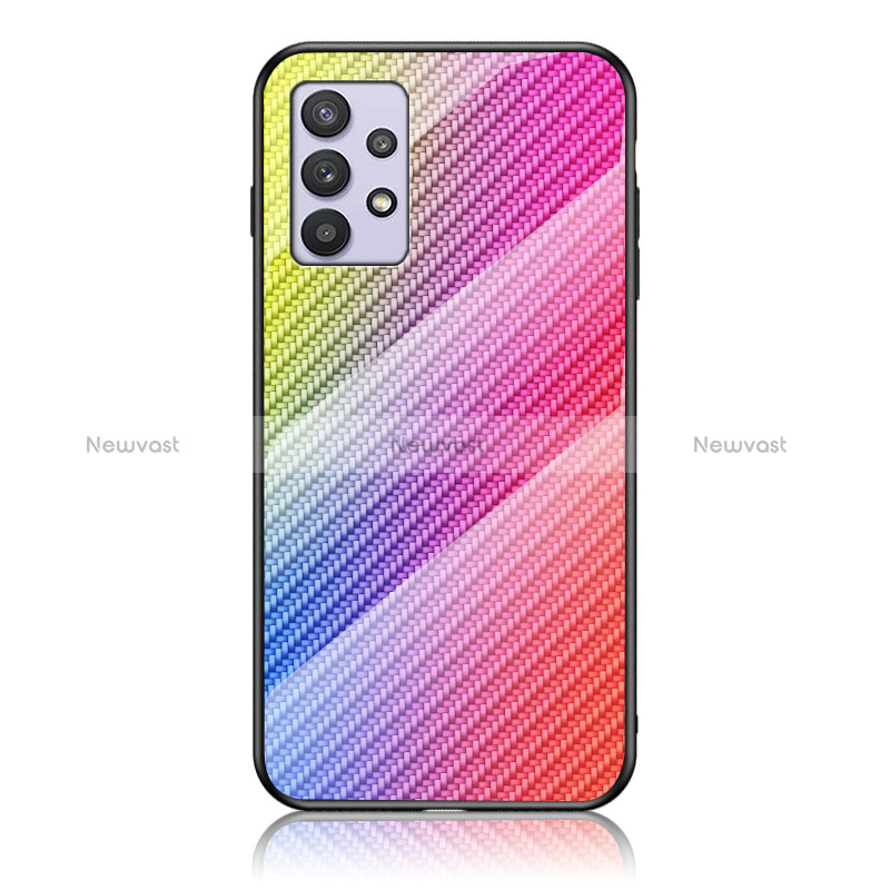 Silicone Frame Mirror Rainbow Gradient Case Cover LS2 for Samsung Galaxy A32 4G