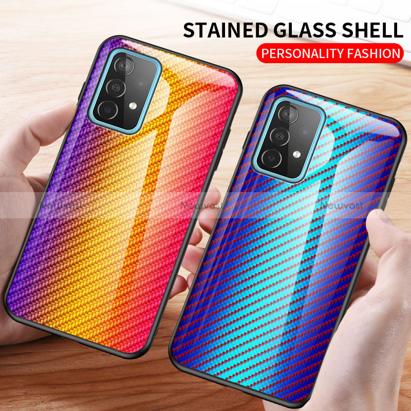 Silicone Frame Mirror Rainbow Gradient Case Cover LS2 for Samsung Galaxy A52 4G