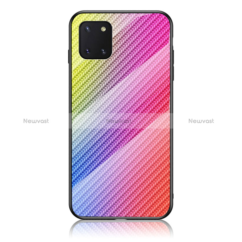 Silicone Frame Mirror Rainbow Gradient Case Cover LS2 for Samsung Galaxy A81 Pink