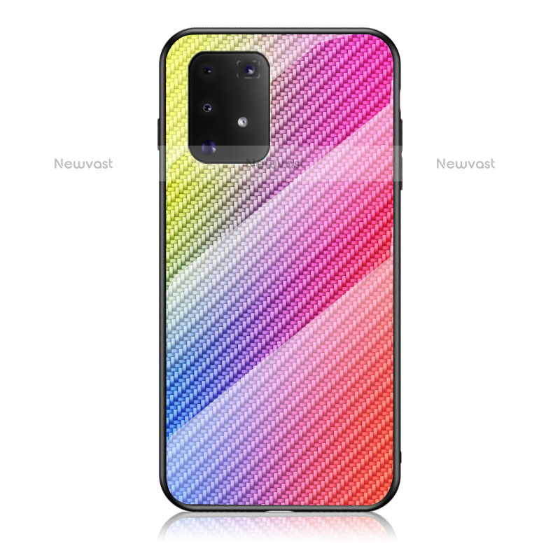 Silicone Frame Mirror Rainbow Gradient Case Cover LS2 for Samsung Galaxy A91 Pink