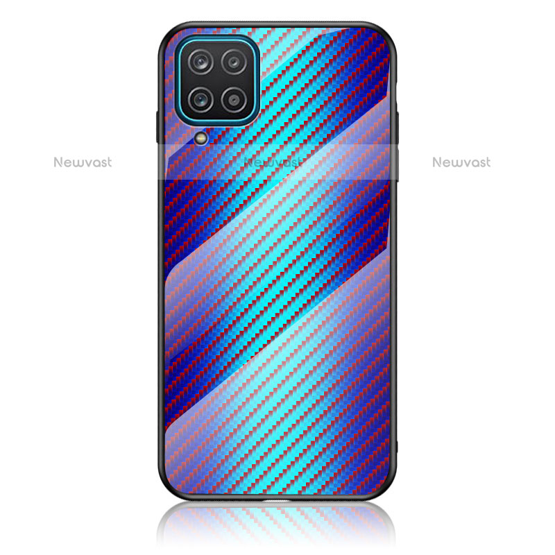 Silicone Frame Mirror Rainbow Gradient Case Cover LS2 for Samsung Galaxy F12 Blue