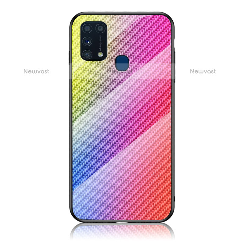 Silicone Frame Mirror Rainbow Gradient Case Cover LS2 for Samsung Galaxy M31 Prime Edition Pink