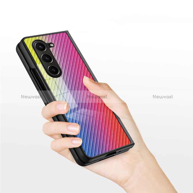 Silicone Frame Mirror Rainbow Gradient Case Cover LS2 for Samsung Galaxy Z Fold5 5G