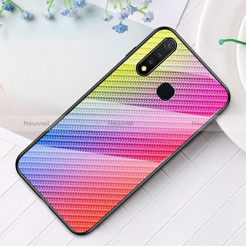 Silicone Frame Mirror Rainbow Gradient Case Cover LS2 for Vivo iQOO U3 4G Pink