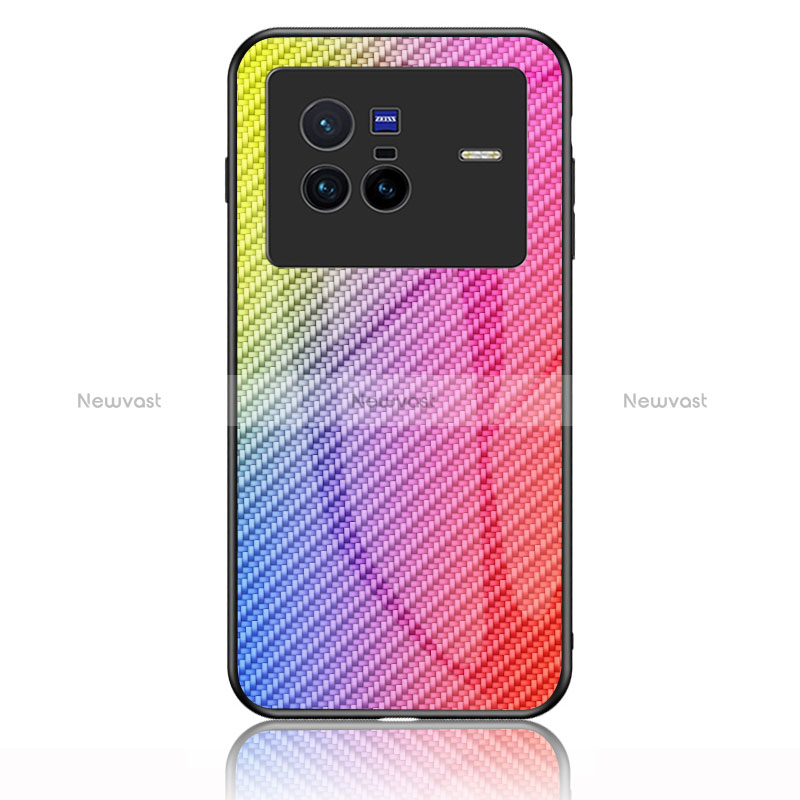 Silicone Frame Mirror Rainbow Gradient Case Cover LS2 for Vivo X80 5G