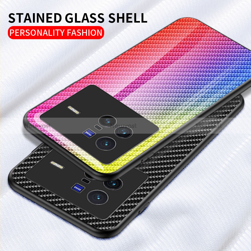 Silicone Frame Mirror Rainbow Gradient Case Cover LS2 for Vivo X80 5G