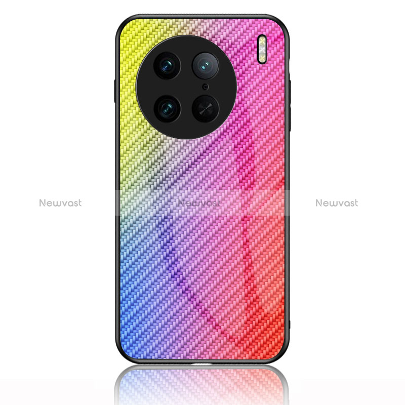 Silicone Frame Mirror Rainbow Gradient Case Cover LS2 for Vivo X90 Pro 5G