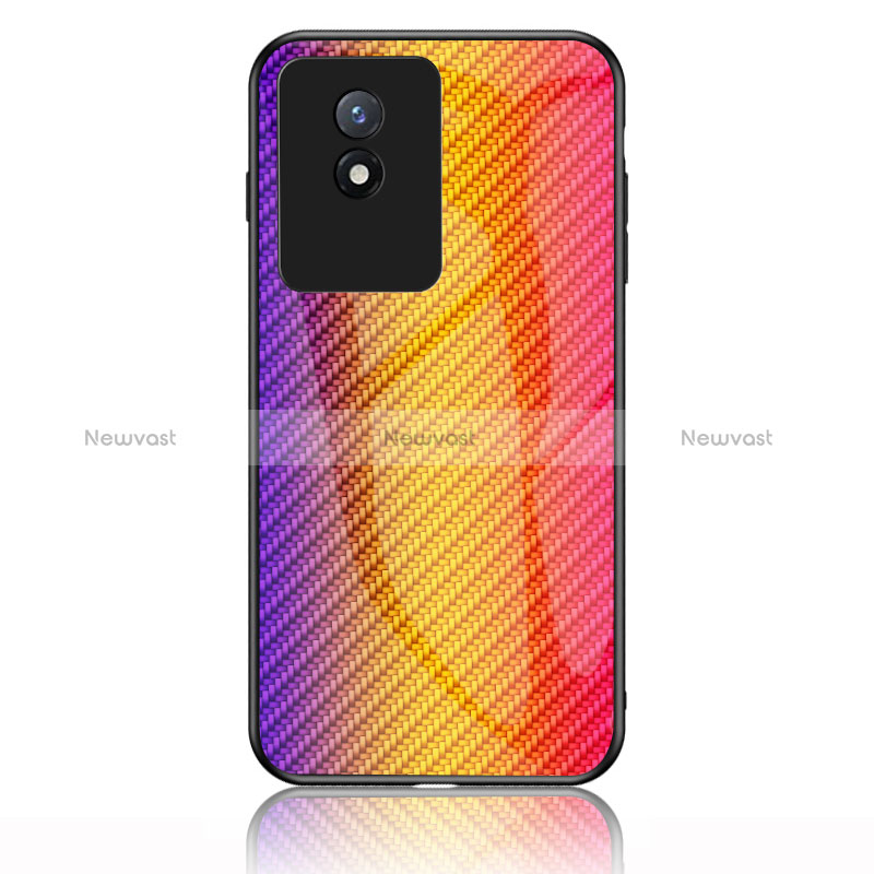 Silicone Frame Mirror Rainbow Gradient Case Cover LS2 for Vivo Y02 Orange