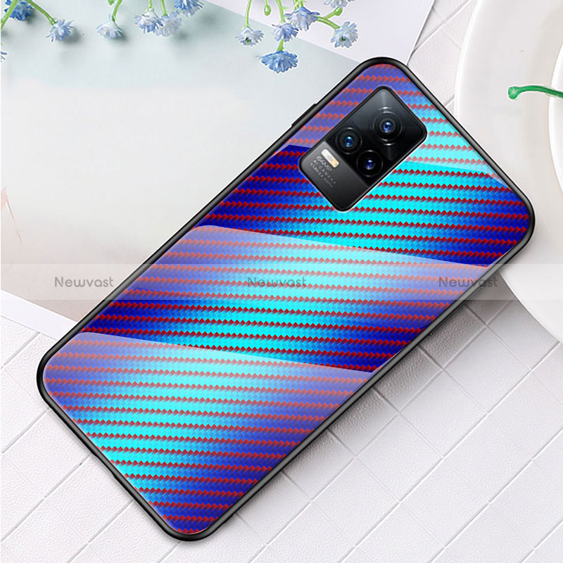 Silicone Frame Mirror Rainbow Gradient Case Cover LS3 for Vivo Y73 (2021) Blue