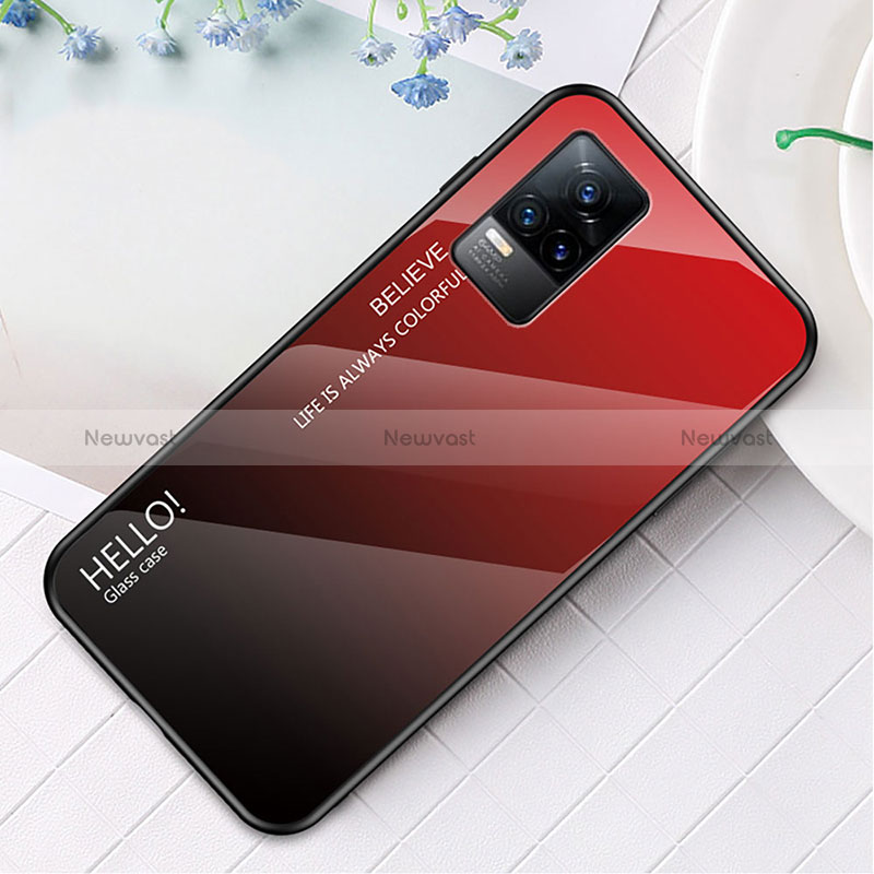 Silicone Frame Mirror Rainbow Gradient Case Cover LS4 for Vivo V21e 4G Red