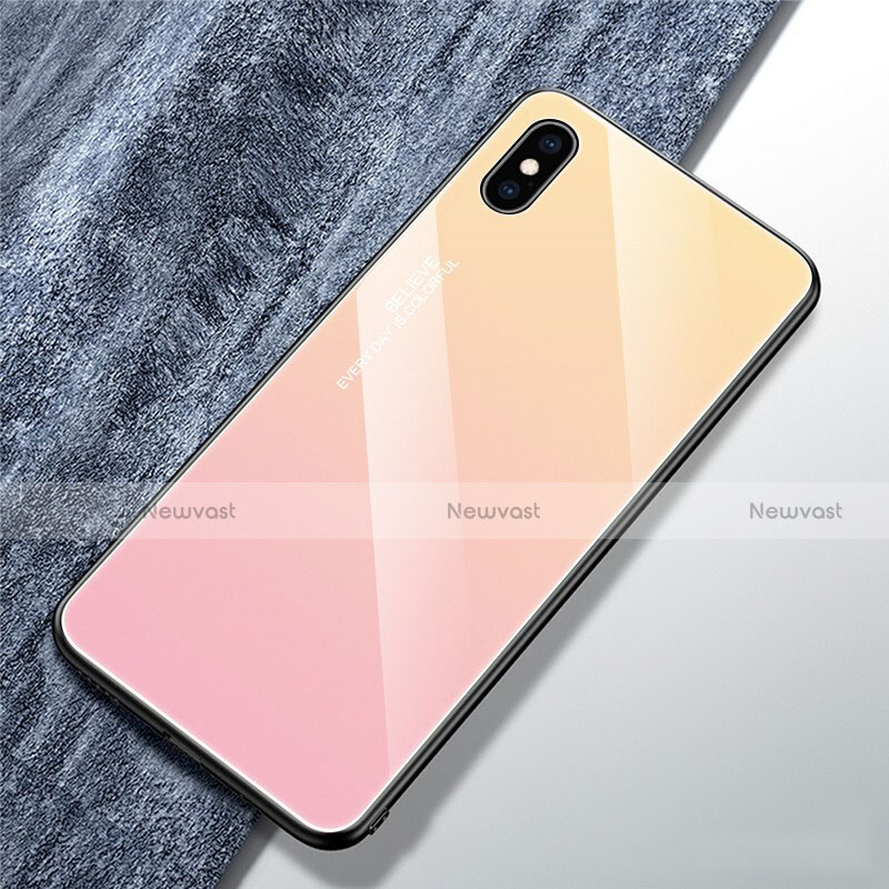 Silicone Frame Mirror Rainbow Gradient Case Cover M01 for Apple iPhone Xs Max Pink