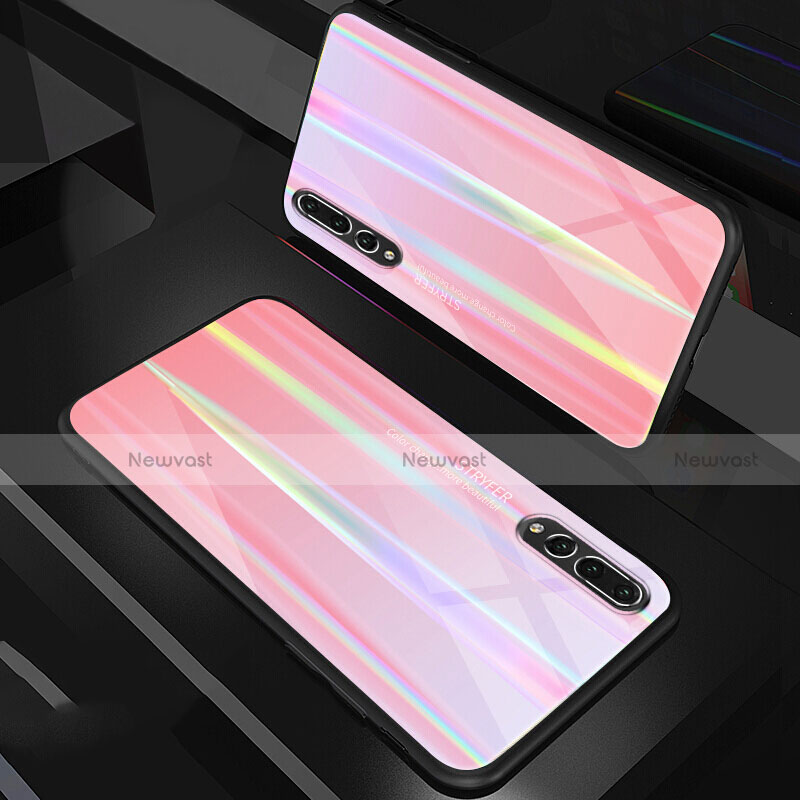 Silicone Frame Mirror Rainbow Gradient Case Cover M01 for Huawei P20 Pro