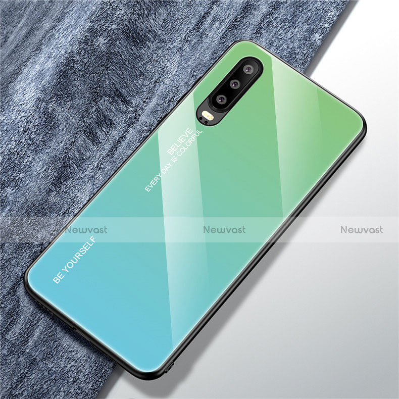 Silicone Frame Mirror Rainbow Gradient Case Cover M01 for Huawei P30 Green