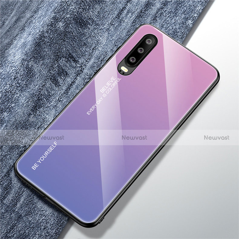 Silicone Frame Mirror Rainbow Gradient Case Cover M01 for Huawei P30 Purple