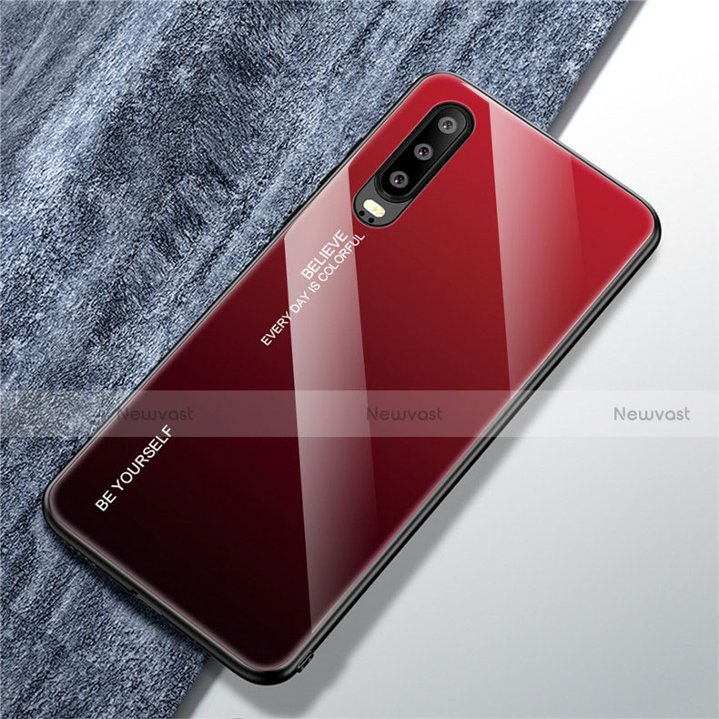 Silicone Frame Mirror Rainbow Gradient Case Cover M01 for Huawei P30 Red