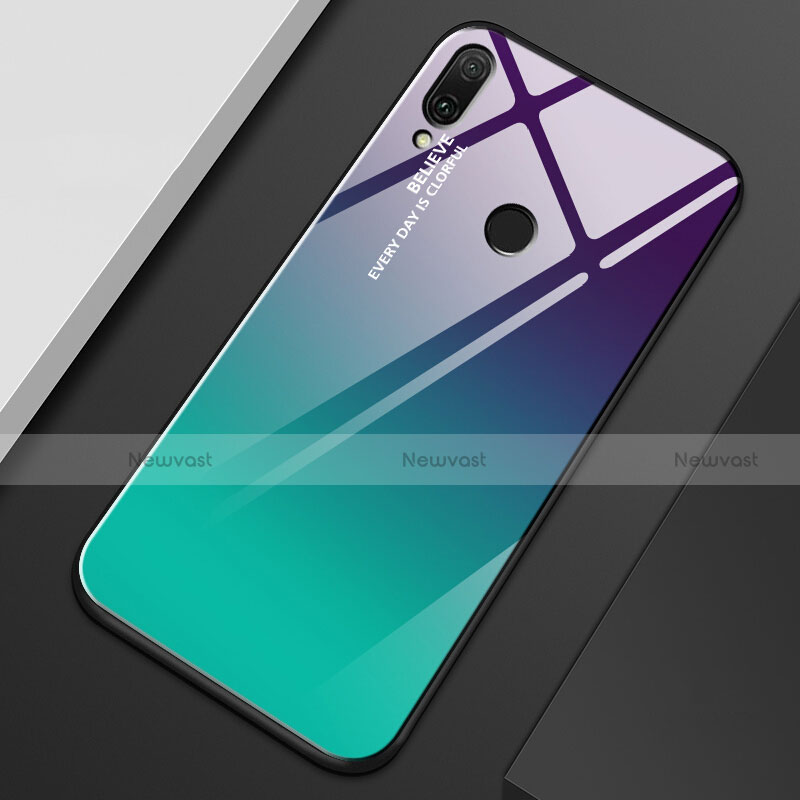 Silicone Frame Mirror Rainbow Gradient Case Cover M01 for Huawei Y9 (2019) Cyan