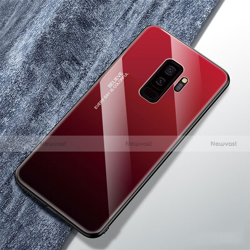 Silicone Frame Mirror Rainbow Gradient Case Cover M01 for Samsung Galaxy S9 Plus Red