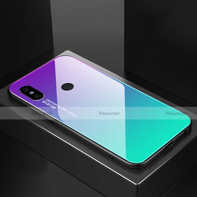 Silicone Frame Mirror Rainbow Gradient Case Cover M01 for Xiaomi Mi A2 Cyan