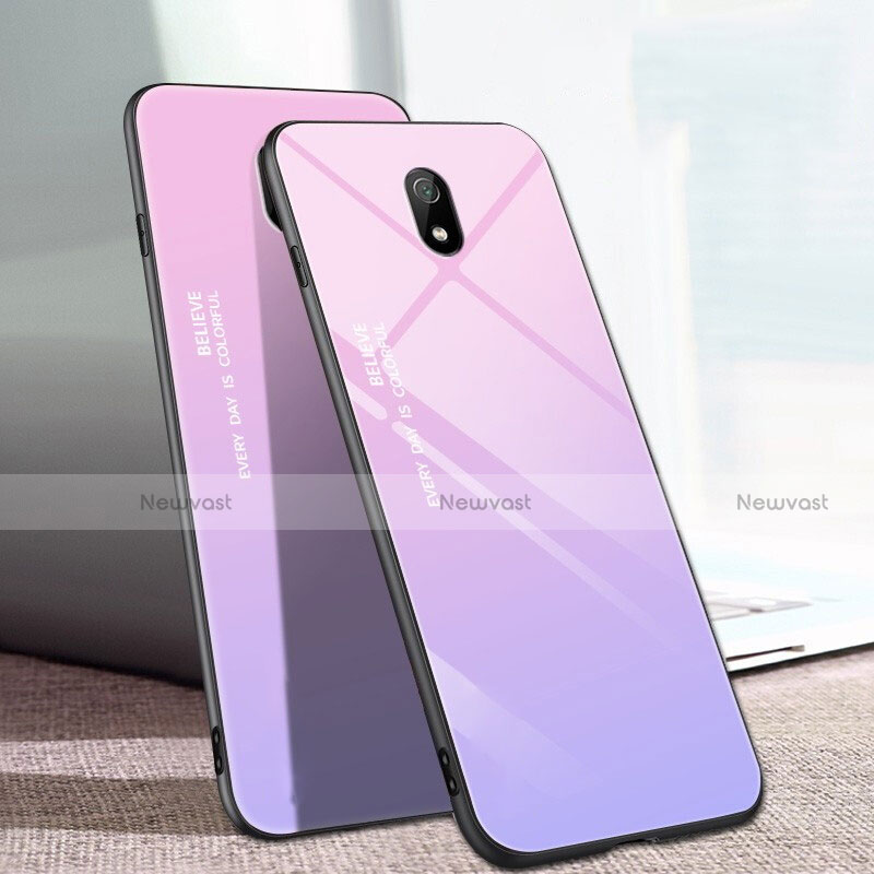 Silicone Frame Mirror Rainbow Gradient Case Cover M01 for Xiaomi Redmi 8A Pink