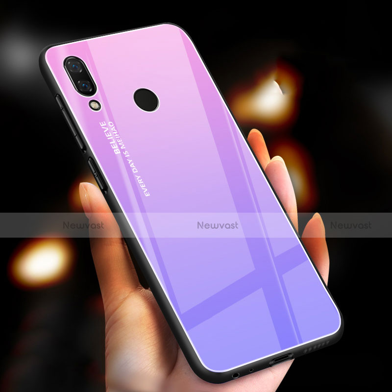 Silicone Frame Mirror Rainbow Gradient Case Cover M01 for Xiaomi Redmi Note 7 Pro Purple