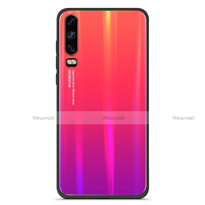 Silicone Frame Mirror Rainbow Gradient Case Cover M02 for Huawei P30 Red