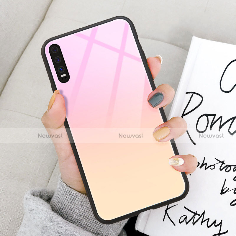 Silicone Frame Mirror Rainbow Gradient Case Cover M03 for Huawei P30 Pink