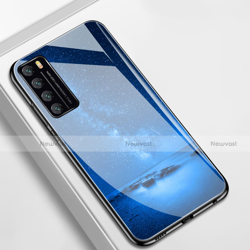 Silicone Frame Starry Sky Mirror Case Cover for Huawei Nova 7 5G Blue