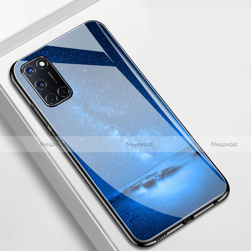 Silicone Frame Starry Sky Mirror Case Cover for Oppo A92 Blue