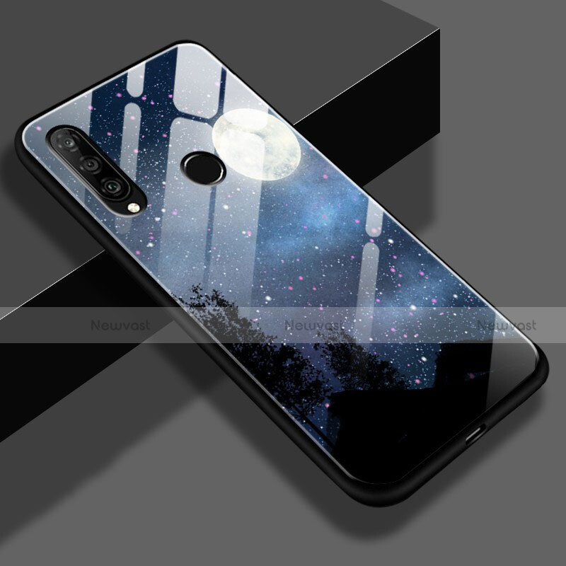 Silicone Frame Starry Sky Mirror Case for Huawei P30 Lite New Edition Black