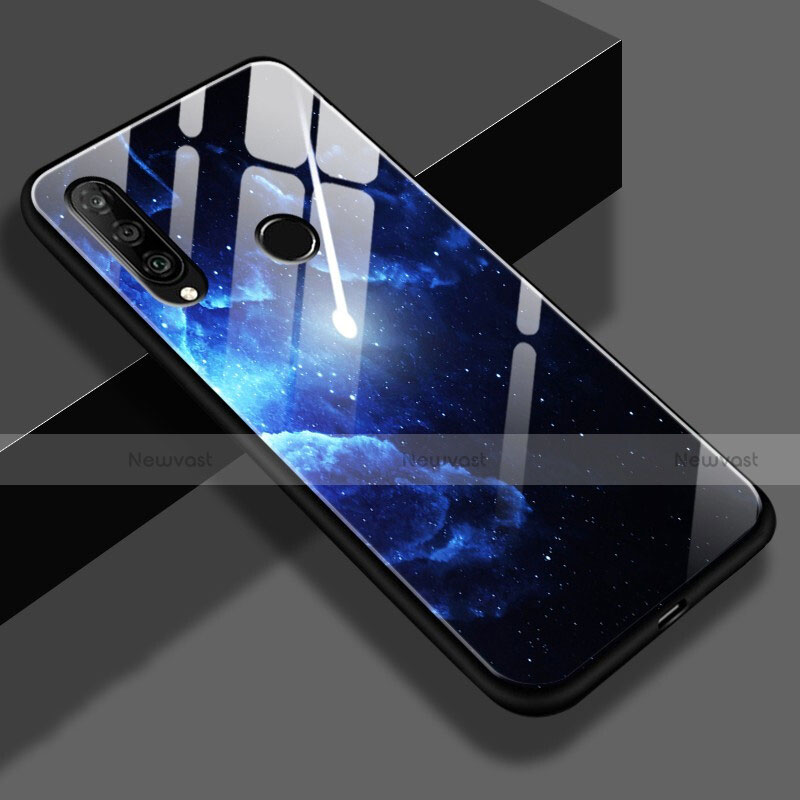 Silicone Frame Starry Sky Mirror Case for Huawei P30 Lite New Edition Blue