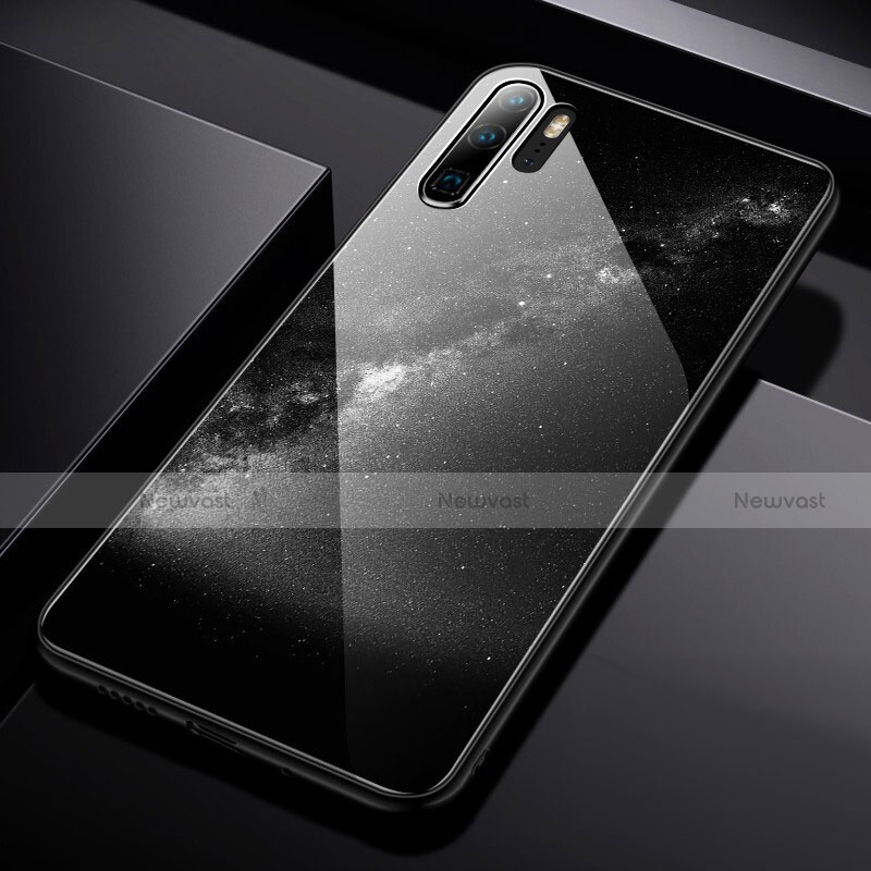 Silicone Frame Starry Sky Mirror Case for Huawei P30 Pro Dark Gray