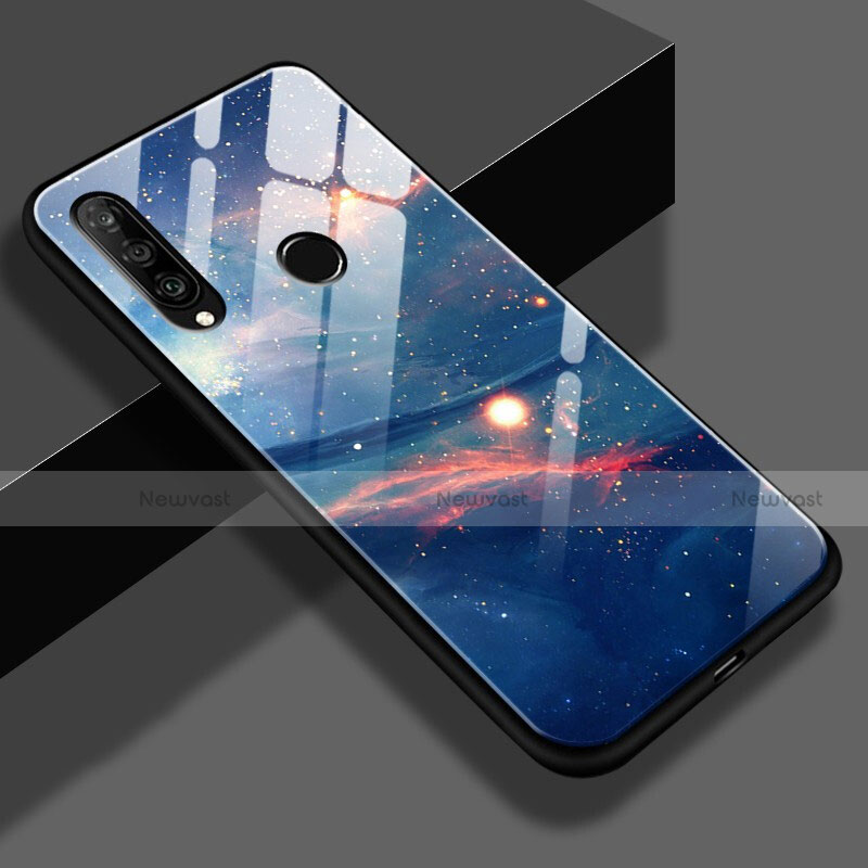 Silicone Frame Starry Sky Mirror Case S02 for Huawei P30 Lite New Edition Blue