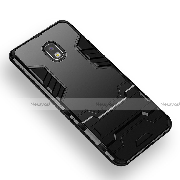 Silicone Matte Finish and Plastic Back Case with Finger Ring Stand A01 for Samsung Galaxy J3 (2018) SM-J377A Black