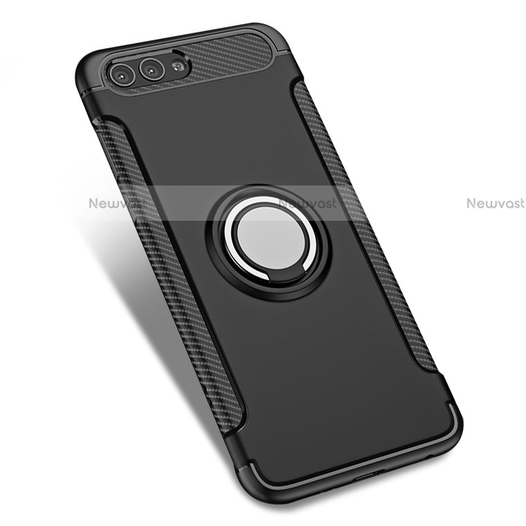 Silicone Matte Finish and Plastic Back Case with Finger Ring Stand for Huawei Nova 2S Black