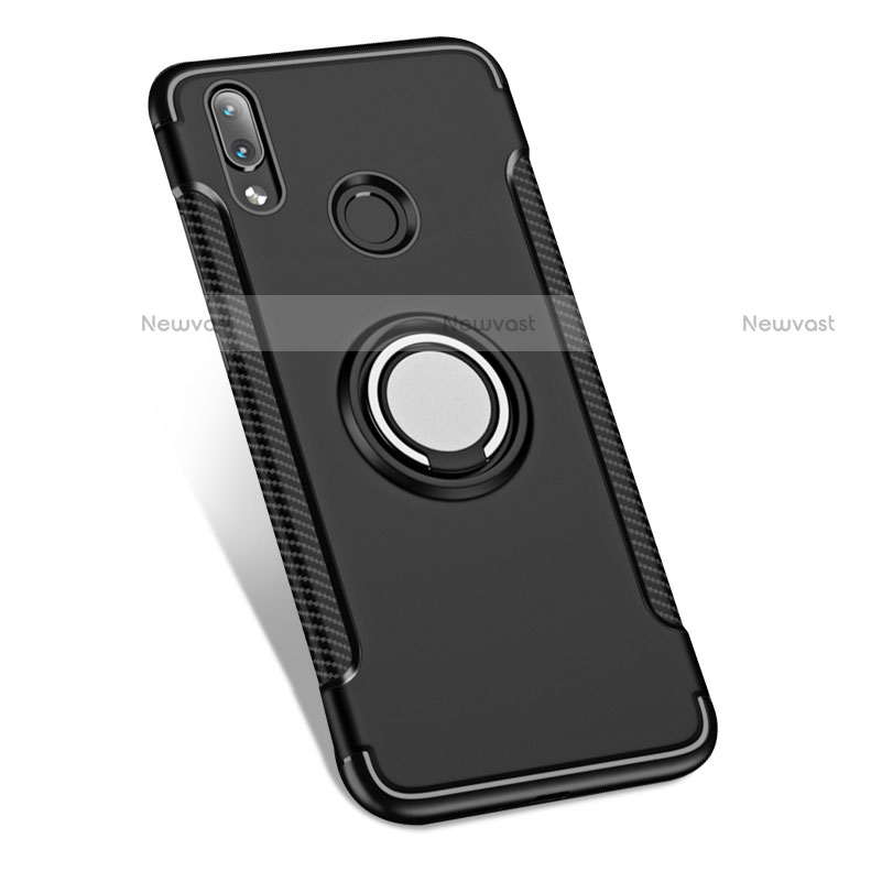Silicone Matte Finish and Plastic Back Case with Finger Ring Stand for Huawei Nova 3e Black