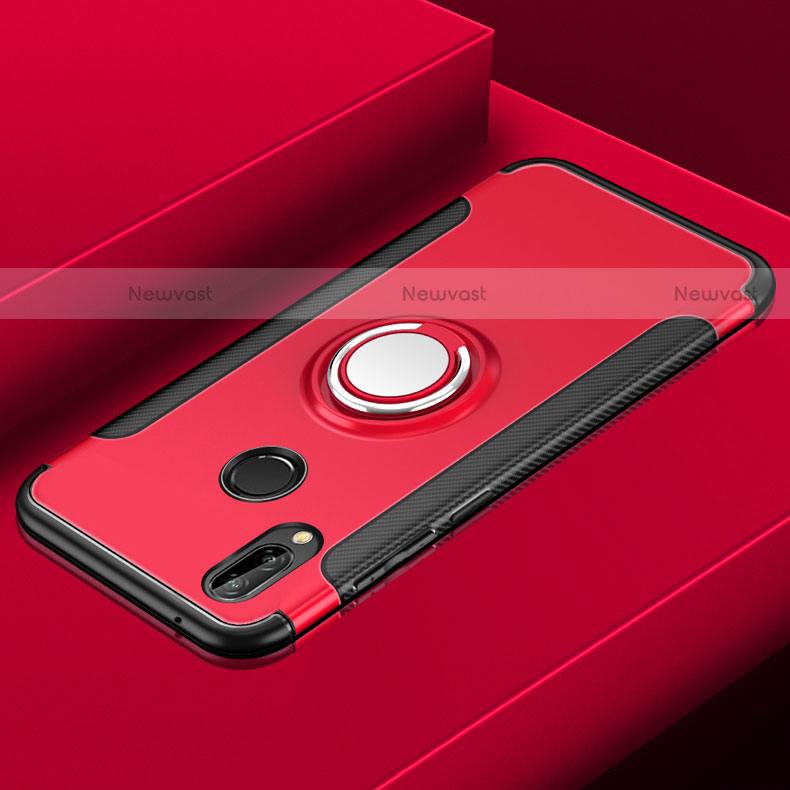 Silicone Matte Finish and Plastic Back Case with Finger Ring Stand for Huawei Nova 3i Red