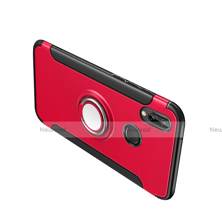 Silicone Matte Finish and Plastic Back Case with Finger Ring Stand for Huawei P Smart+ Plus Red