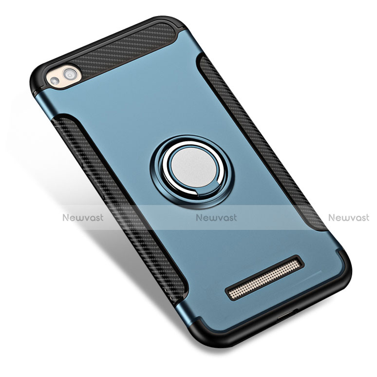 Silicone Matte Finish and Plastic Back Case with Finger Ring Stand for Xiaomi Redmi 4A Blue