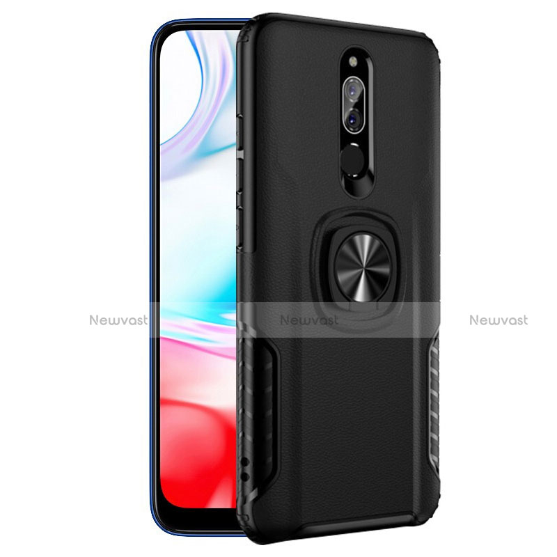 Silicone Matte Finish and Plastic Back Case with Finger Ring Stand for Xiaomi Redmi 8 Black