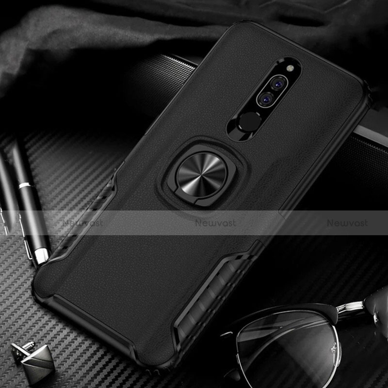 Silicone Matte Finish and Plastic Back Case with Finger Ring Stand for Xiaomi Redmi 8 Black