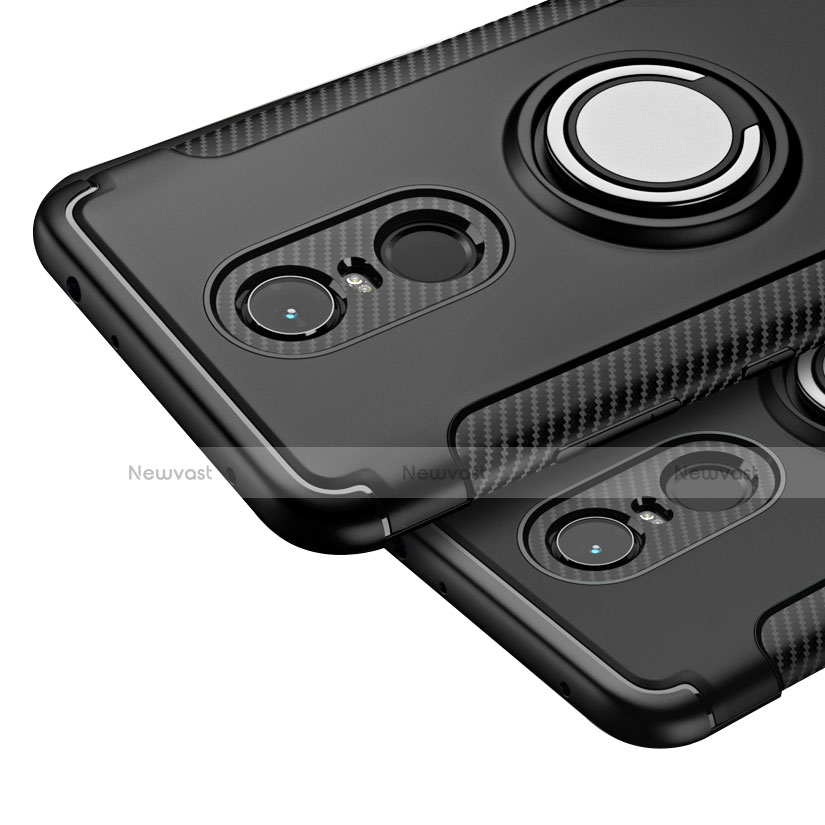 Silicone Matte Finish and Plastic Back Case with Finger Ring Stand for Xiaomi Redmi Note 5 Indian Version Black