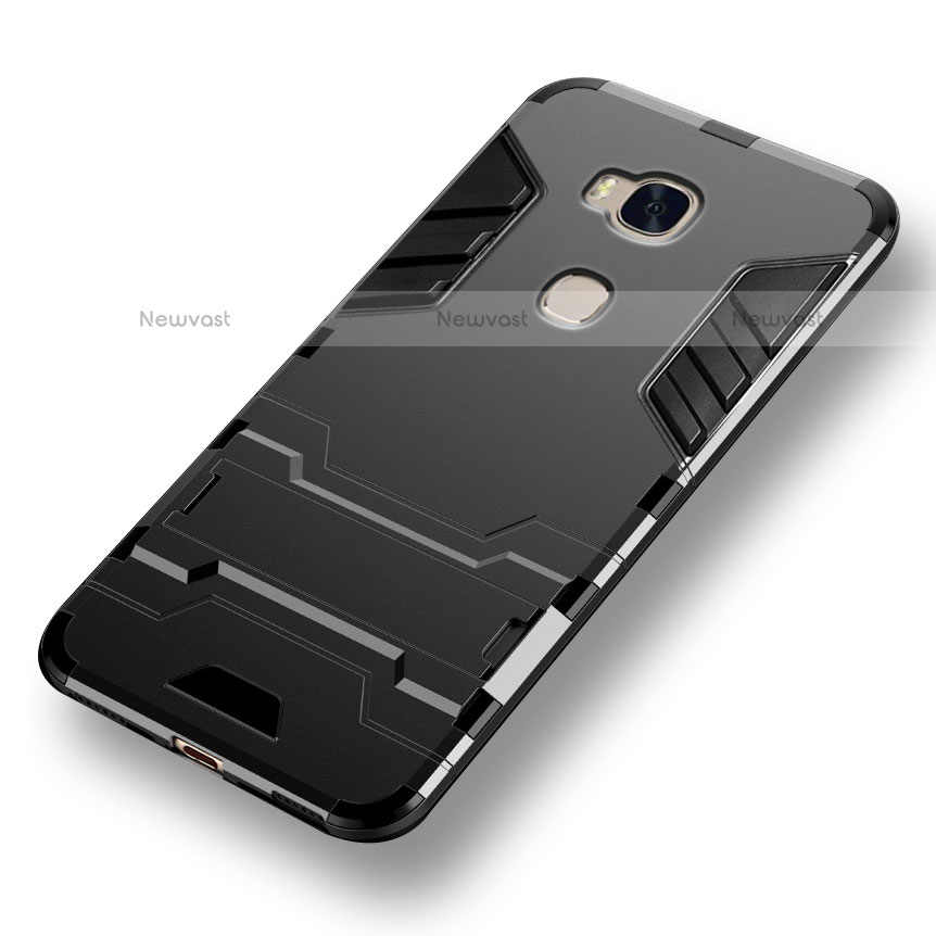 Silicone Matte Finish and Plastic Back Case with Stand for Huawei Honor 5X Black